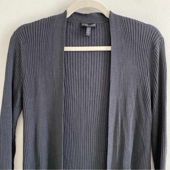 EILEEN FISHER 100% Tencel Dark Gray Ribbed Cardigan Size M - Picture 8 of 13